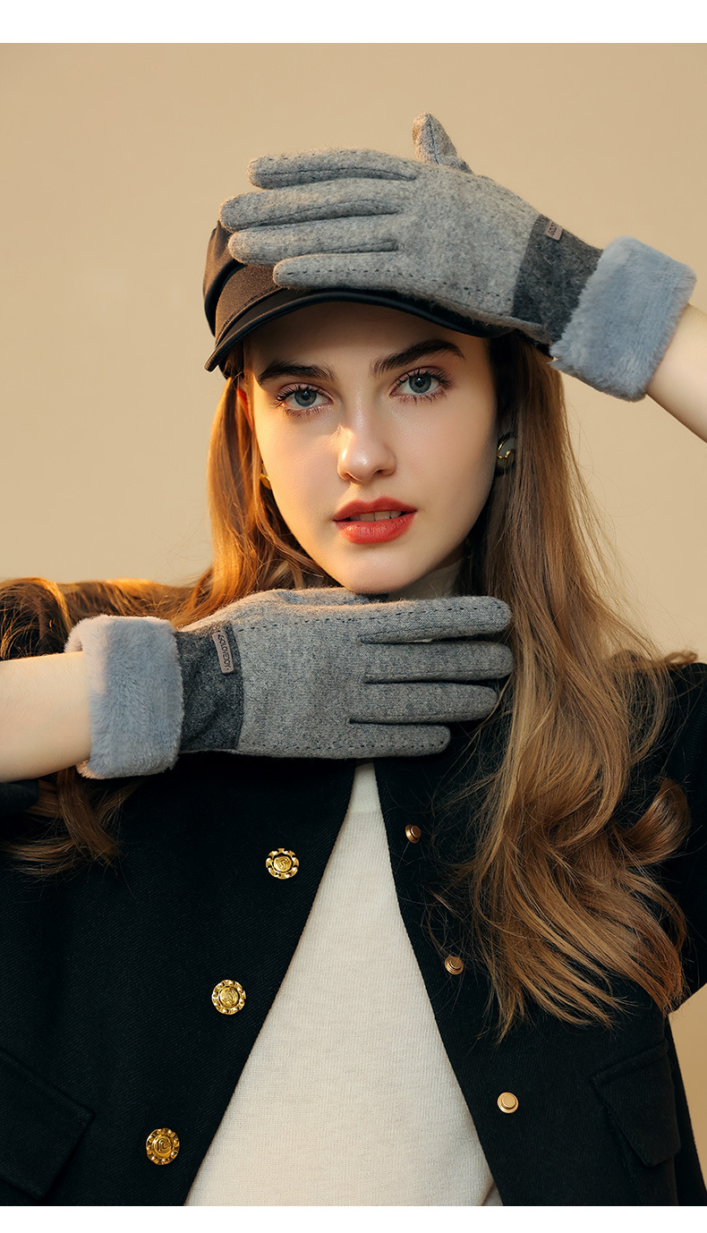 Gants en laine pour écran tactile, en velours et cachemire, pour le cyclisme et la conduite, nouvelle collection hiver 2023 pour femmes_voghion.com