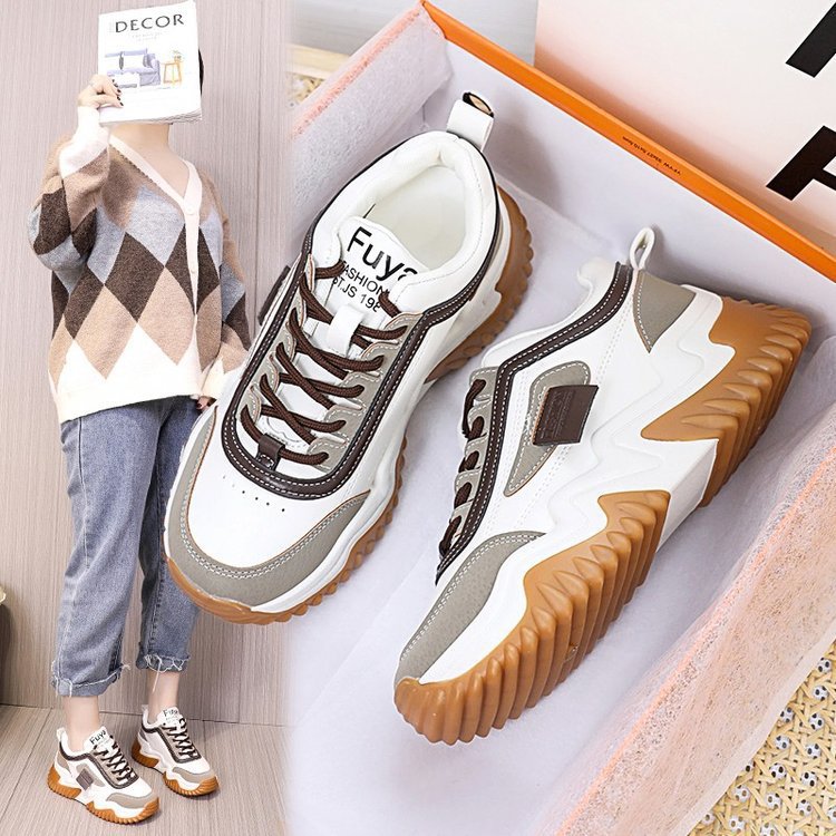 Koreanischer Stil für Väter – Neue Sneaker für Studentinnen im Frühjahr 2023: Dicke Sohle, farblich abgesetzt, Schnürschuhe, Freizeitschuhe_voghion.com