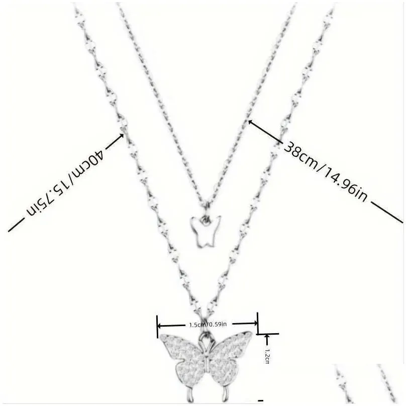Collane con ciondolo Collana a doppio strato con farfalla e set di gioielli per feste con dichiarazione in zircone brillante Regaliq Drop_voghion.com