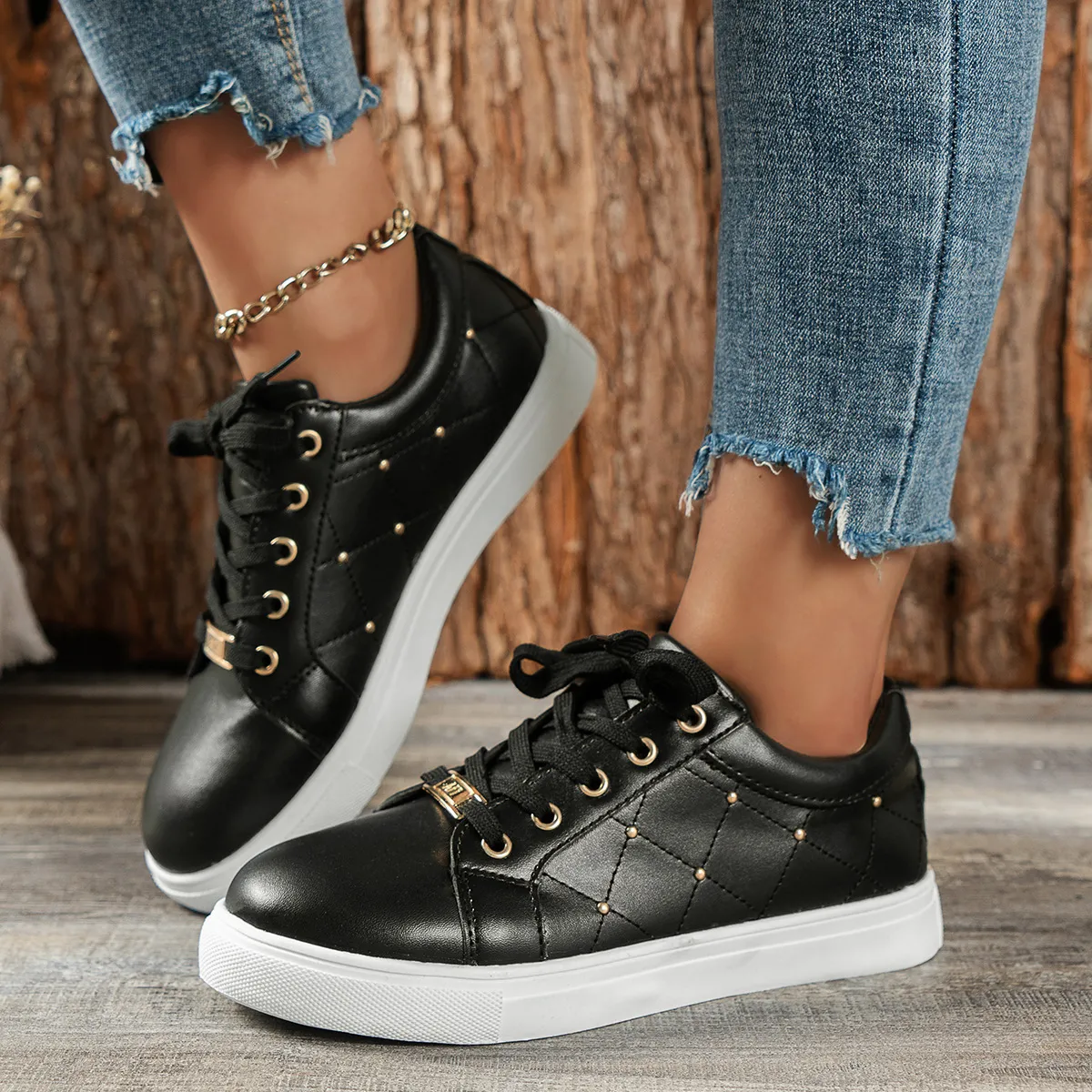 Casual Board Shoes White Round Toe Lightweight Comfortable Trainers_voghion.com