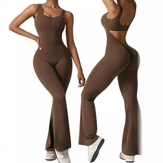 Women's sleeveless flared jumpsuit sexy backless vest tight hip-lifting yoga jumpsuit