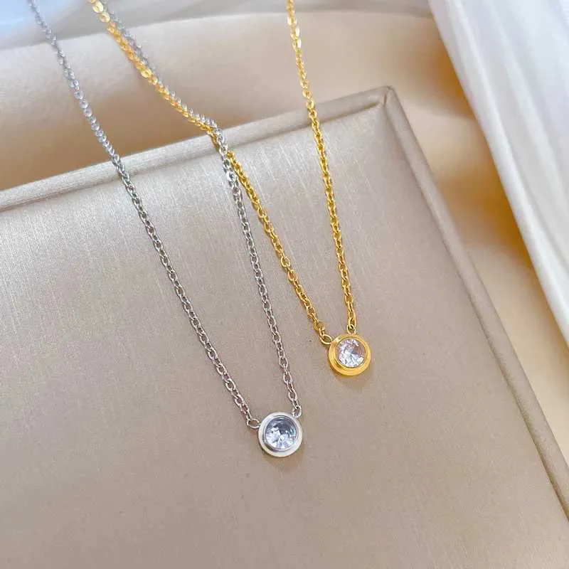 Collane alla moda e squisite, stile semplice con zirconi, collana in acciaio inossidabile, classico, retrò, romantico, bianco._voghion.com