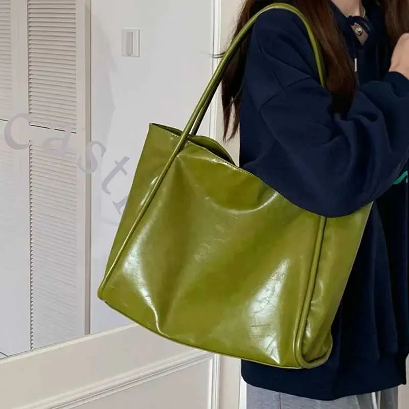 Sac à bandoulière en cuir PU souple pour femme, grande capacité, style rétro, couleur unie, pochette sous les bras_voghion.com