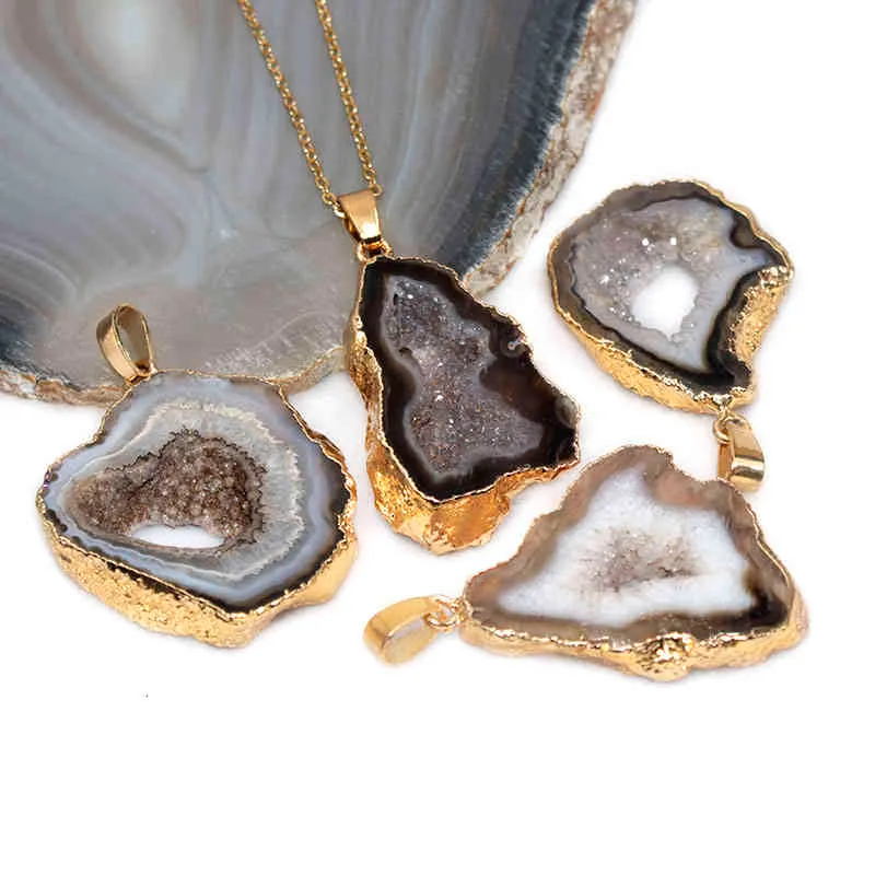 Natürlicher Geodo-Stenen-Hänger, Halskette, Heilkristall, Quarz, Reiki-Chakra-Schmuck für Frauen_voghion.com