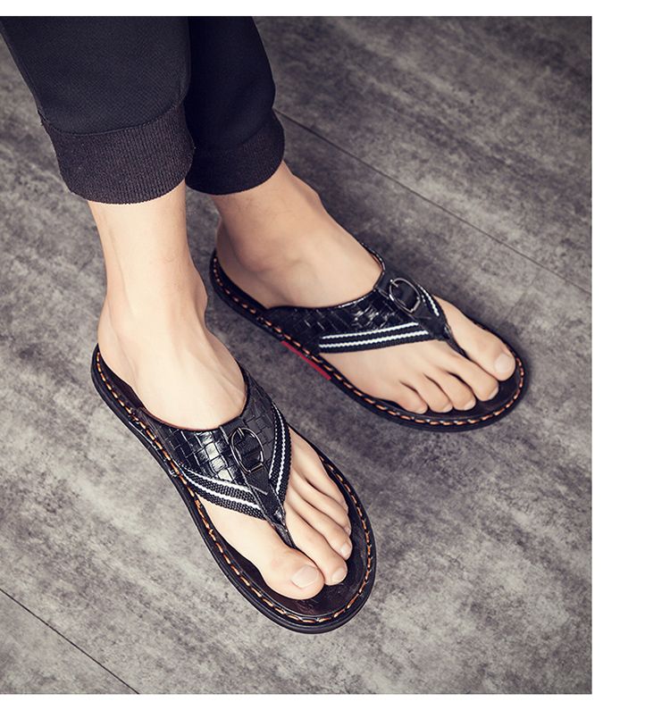 Summer fashion casual sandals leather beach shoes, clip on men's anti slip and trendy slippers, herringbone slippers_voghion.com