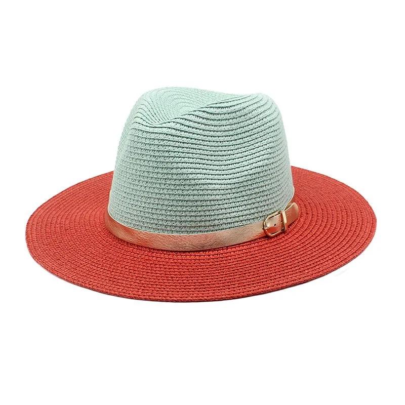 Women's Panama Straw Hat Two-tone Sun Protection Summer Beach_voghion.com