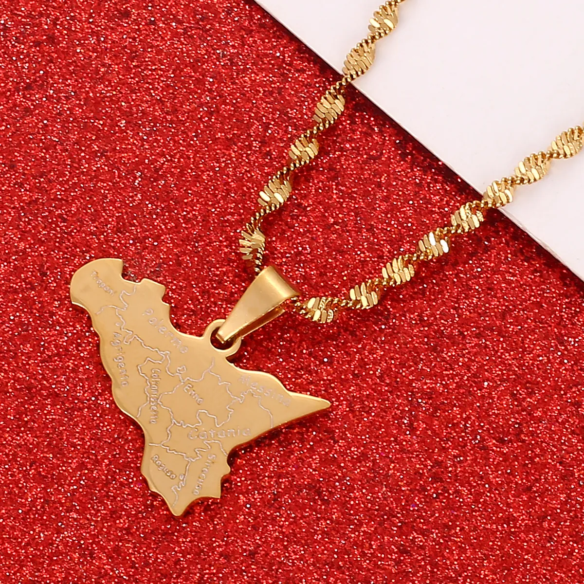 Colliers pendentifs en acier inoxydable Argent Couleur Carte de la Sicile Pendentifs Collier Chaîne Tendance BijouxPendentif Sidn22_voghion.com