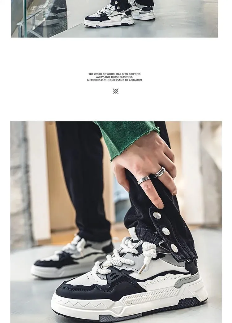 Trend chleb tkany koronkowy patchwork street hip-hop krótkie grube męskie buty sportowe 241007_voghion.com