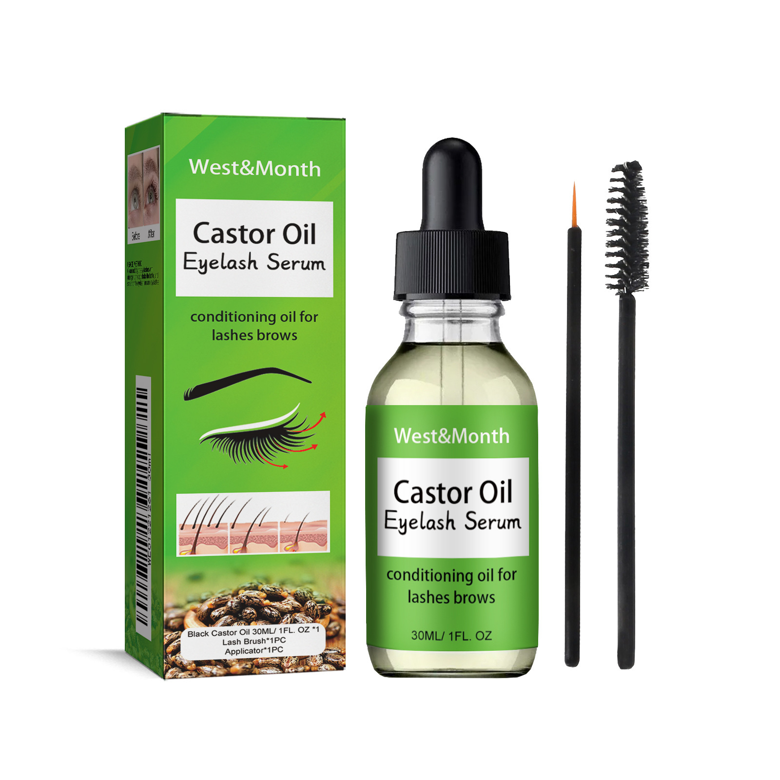West&Month Castor Mascara Liquid Natural Slim Black Thick Moisturizing Curling and Traceless Essential Oil_voghion.com