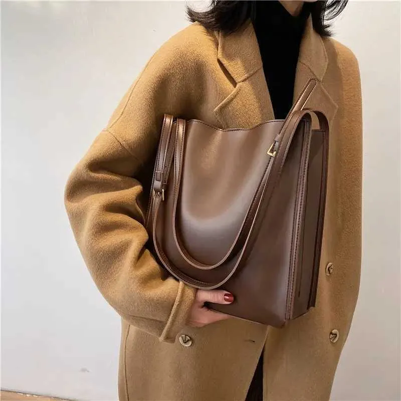 Women's Shoulder Bag Large Capacity Pu Leather Retro Bucket Bag_voghion.com