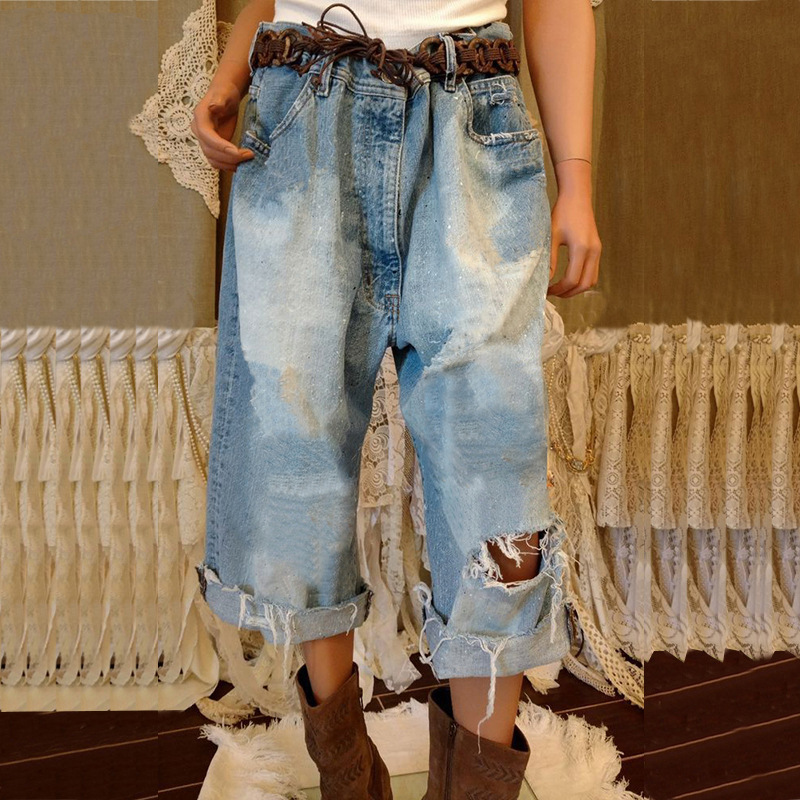 Retro Ethno Denim Schlaghose Für Damen Mit Fransen Im Tribal Design_voghion.com