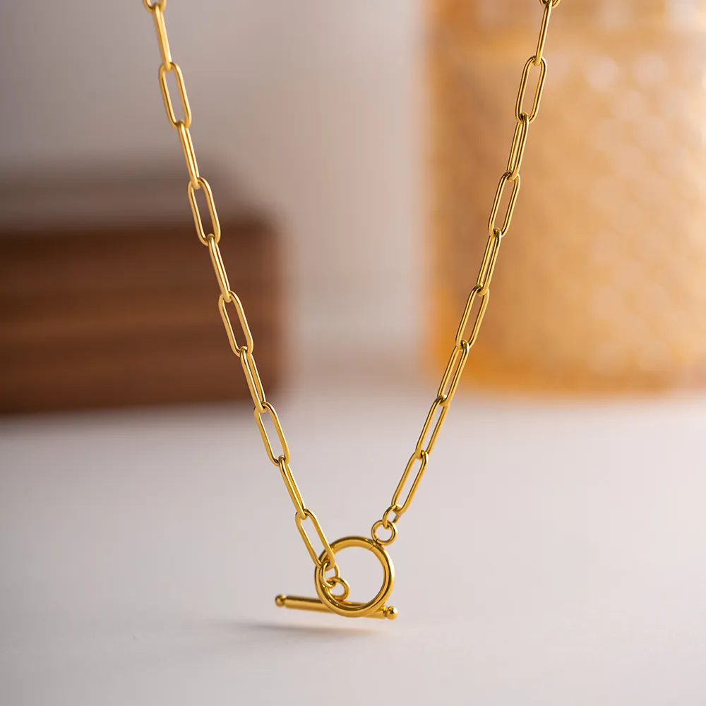 Collana in acciaio inossidabile con fibbia OT alla moda, 45 cm, placcata in oro, catena fai da te anti-scolorimento, adatta per uomini e donne_voghion.com