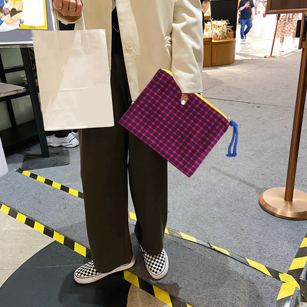 Mode Frauen Plaid Druck Kleine Kosmetik Baumwolle Stoff Make-Up Lagerung Taschen Japan Stil Zipper Kulturbeutel Waschen_voghion.com