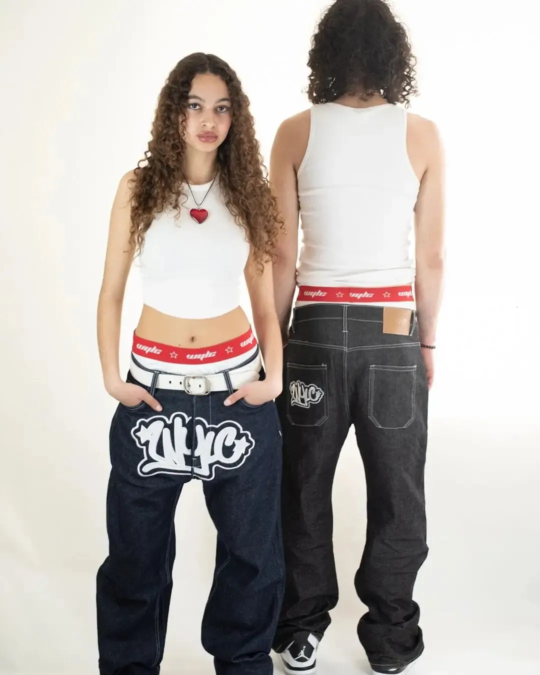 Spodnie Baggy Hip Hop Haruku Style Y2k dla mężczyzn szerokie proste czarne nogawki Streetwear Rare Humans Jeans 231220_voghion.com