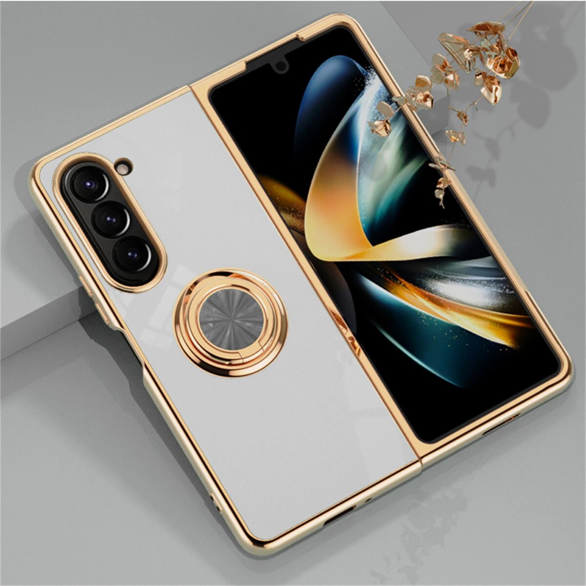 Shockproof Plating Ring Holder Phone Case For Samsung Galaxy Z Fold 5 4 Protective Cover Stand Back Shell Capa Funda_voghion.com