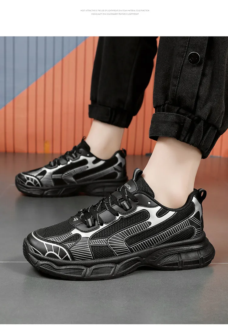 Men Breathable Mesh Sneakers Trend Versatile Thick Soled Non Slip Casual Style Running Shoes Fashion Grey Free Shipping_voghion.com