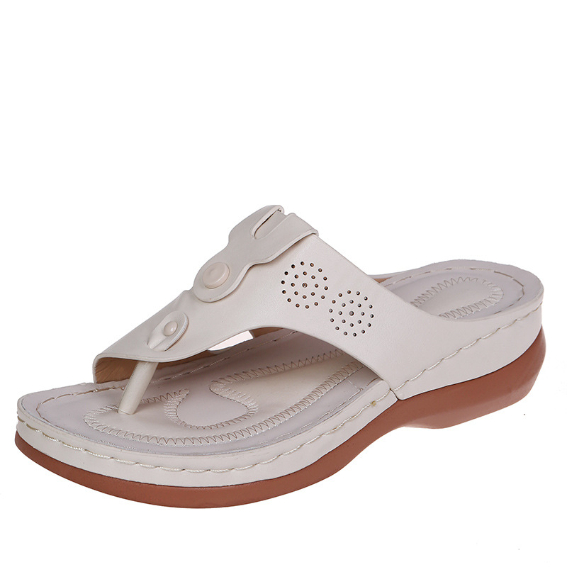 Leopard Print Wedge Sandals For Women With Rivet And Toe Clip_voghion.com