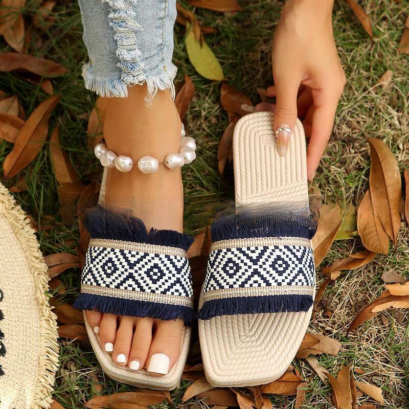 Damensandalen, kleine duftende flache Schuhe, Damenmantel, Sommermantel mit neuer Mode und Quaste_voghion.com