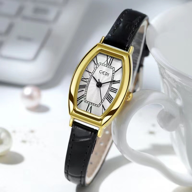 Gedi's New Roman Graduated Wine Barrel Shell per Studentesse, Orologio al Quarzo con Cintura di Lusso Piccolo e Leggero（_voghion.com