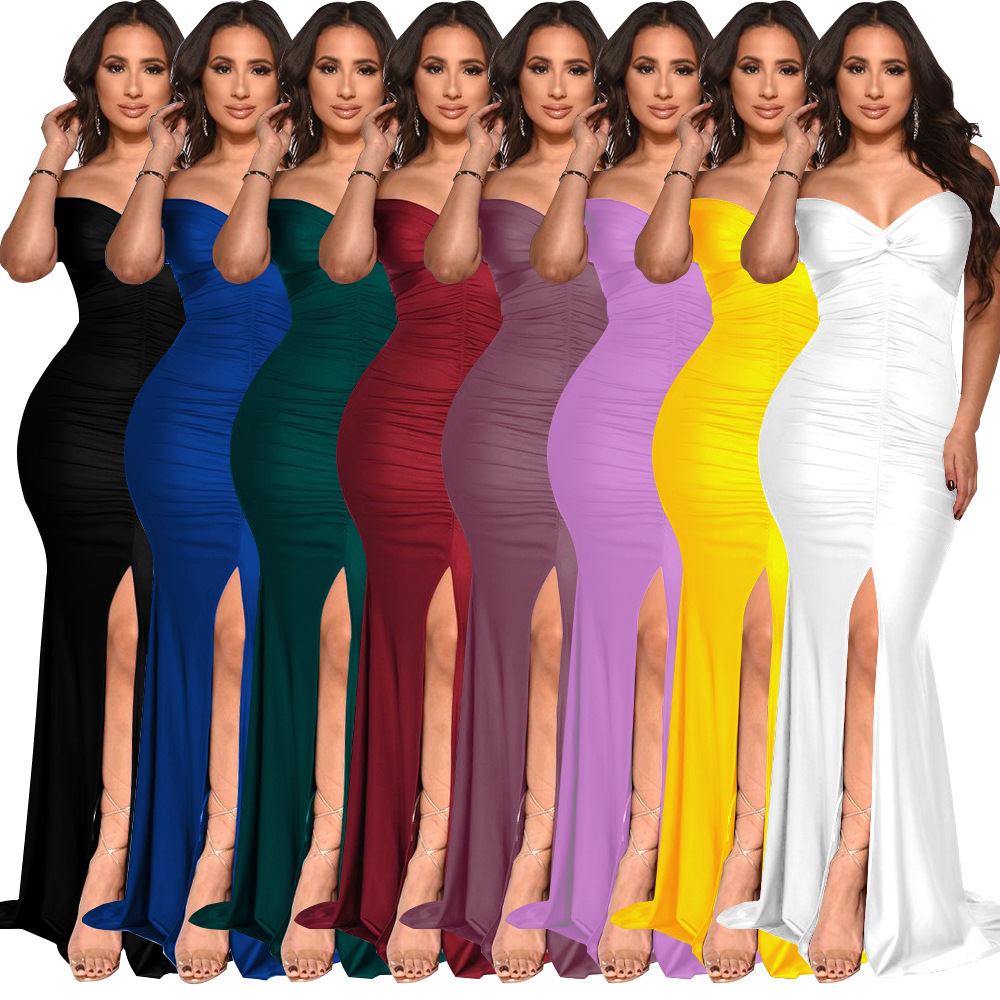 Damenkleid Mit V-ausschnitt One-shoulder-stil Und Schlitz Sommer_voghion.com