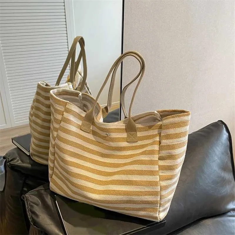 Sacs à main en toile à rayures simples et tendance pour filles, sacs à provisions de haute qualité Y241109_voghion.com