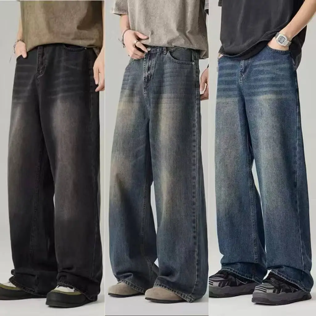 Herren Jeans Im American Vintage Stil Lockere Passform Weites Bein_voghion.com