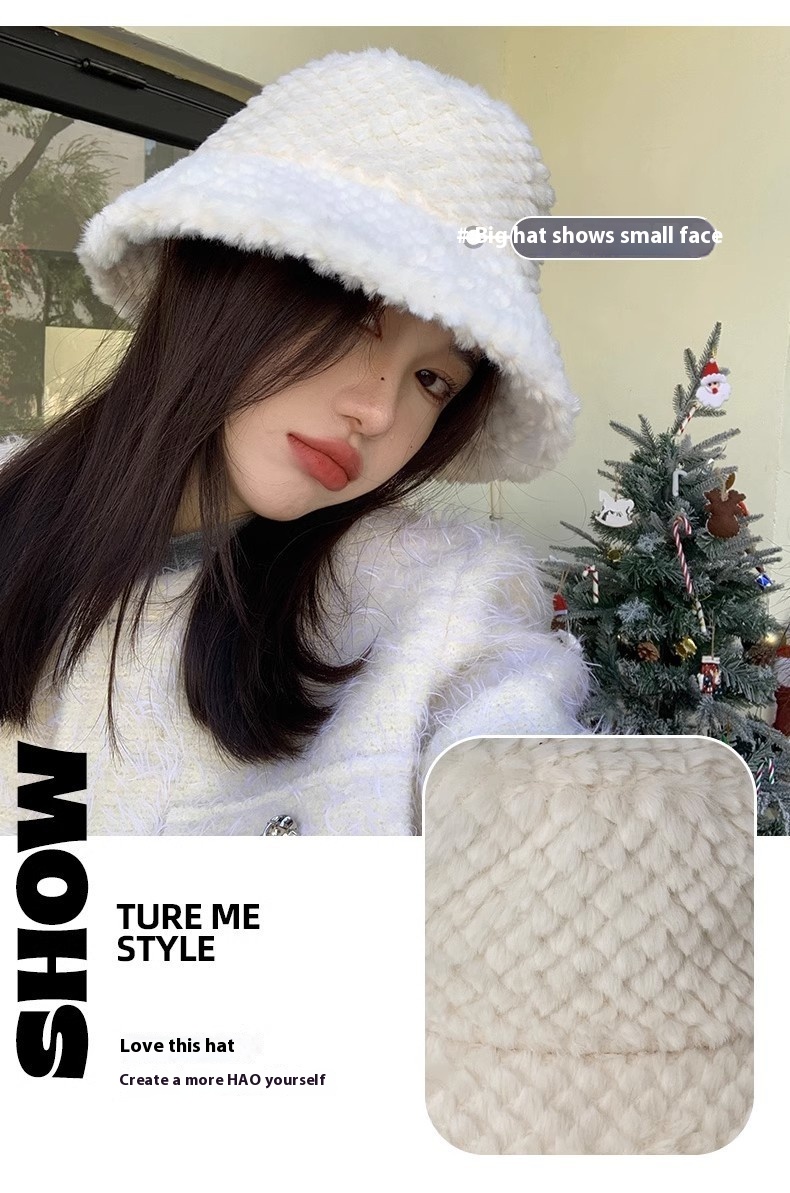 New Lamb Hair Fisherman Children: Versatile Autumn Showcasing Face, Small for Winter, Thickened and Warm Plush Pot Hat_voghion.com