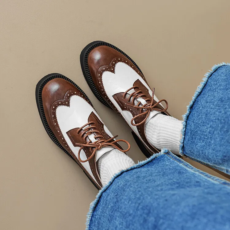 Spring/Autumn NEW Pumps Round Toe Thick Heel Split Leather For Women Retro Mixed Colors Oxfords Platform Shoes Eaa0 Oxds_voghion.com