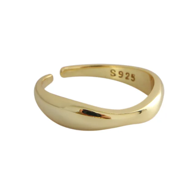 Ready Stock XIYA Sier Color Uregelmessige bølgeringer Trendy Enkle geometriske håndlagde smykker for kvinner Par Størrelse 17 mm Justerbar_voghion.com