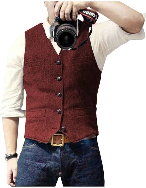 Men's clothing slim herringbone vest casual business professional formal wear_voghion.com