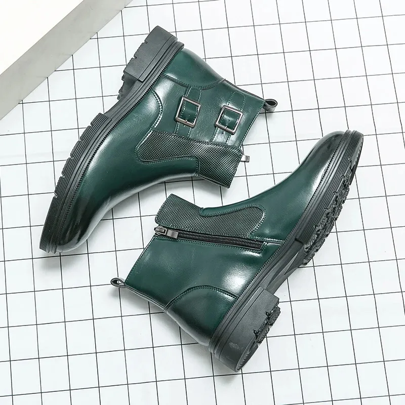 Classic Leather Business Ankle Boots For Men With Double Buckle_voghion.com