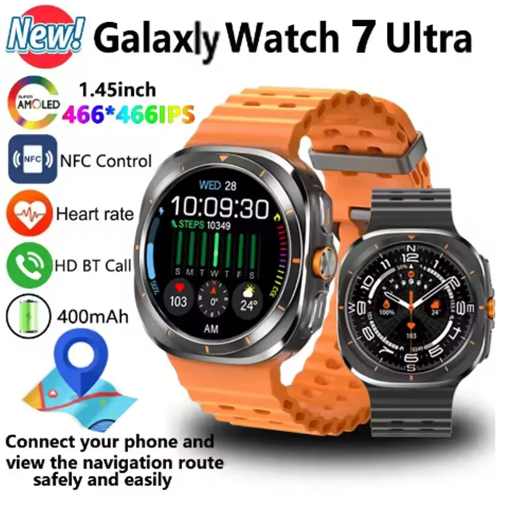 2025 Nuovo orologio Watch7 Ultra Smart Watch da uomo di alta qualità 7 con video GPS NFC 47 mm AMOLED Fitness Tracker Health Smartwatch TPU_voghion.com
