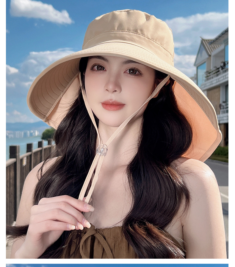 Cappello estivo da esterno con protezione solare e foro per coda di cavallo, versione coreana del cappello da pescatore a scialle a tesa larga alla moda per bambini_voghion.com