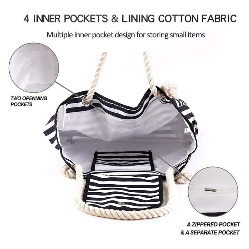 Lässige gestreifte Canvas-Tasche Damen, große Kapazität, Umhängetasche, tägliche Einkaufstasche, Studenten-Büchertasche_voghion.com