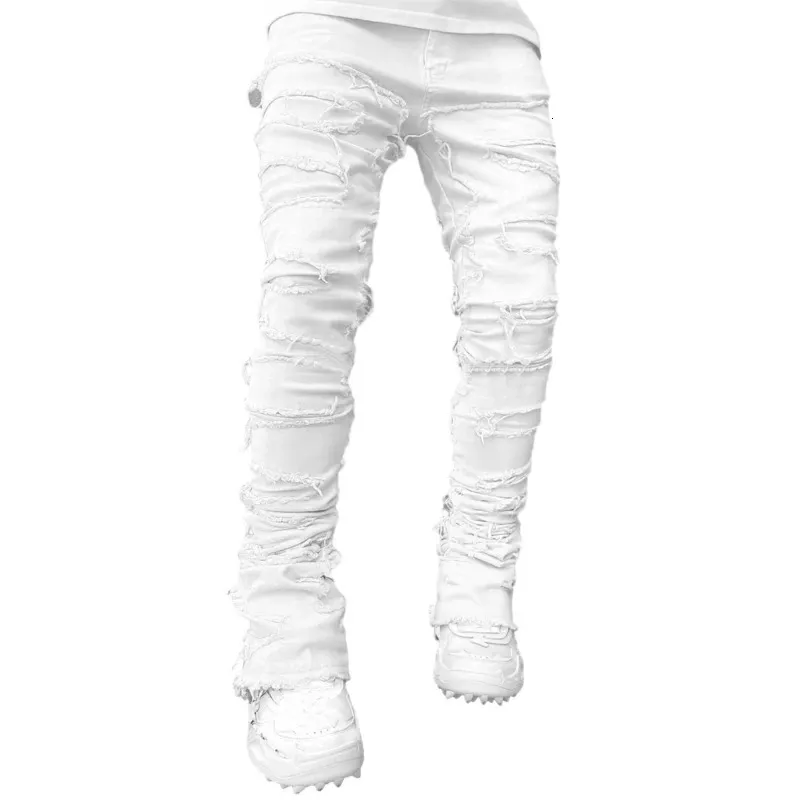 E15E Herren Stacked Jeans Fit Zerrissene Destroyed Gerade Jeanshose Vintage Hip Hop Hose Streetwear 240415_voghion.com