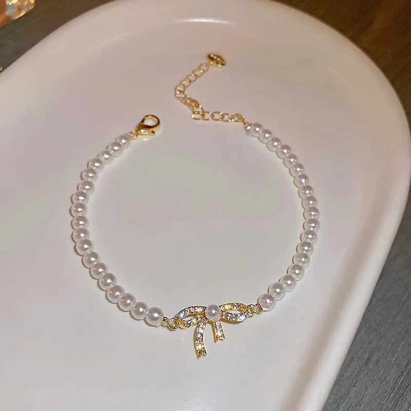 Rhinestone Pearl Bangle Bracelet For Women Adjustable Wedding Gold_voghion.com