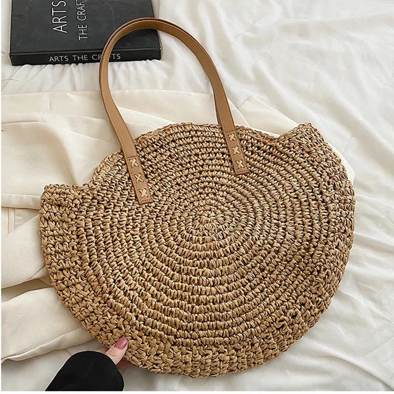 Damen Stroh Schultertasche Für Den Strand Große Handtasche_voghion.com