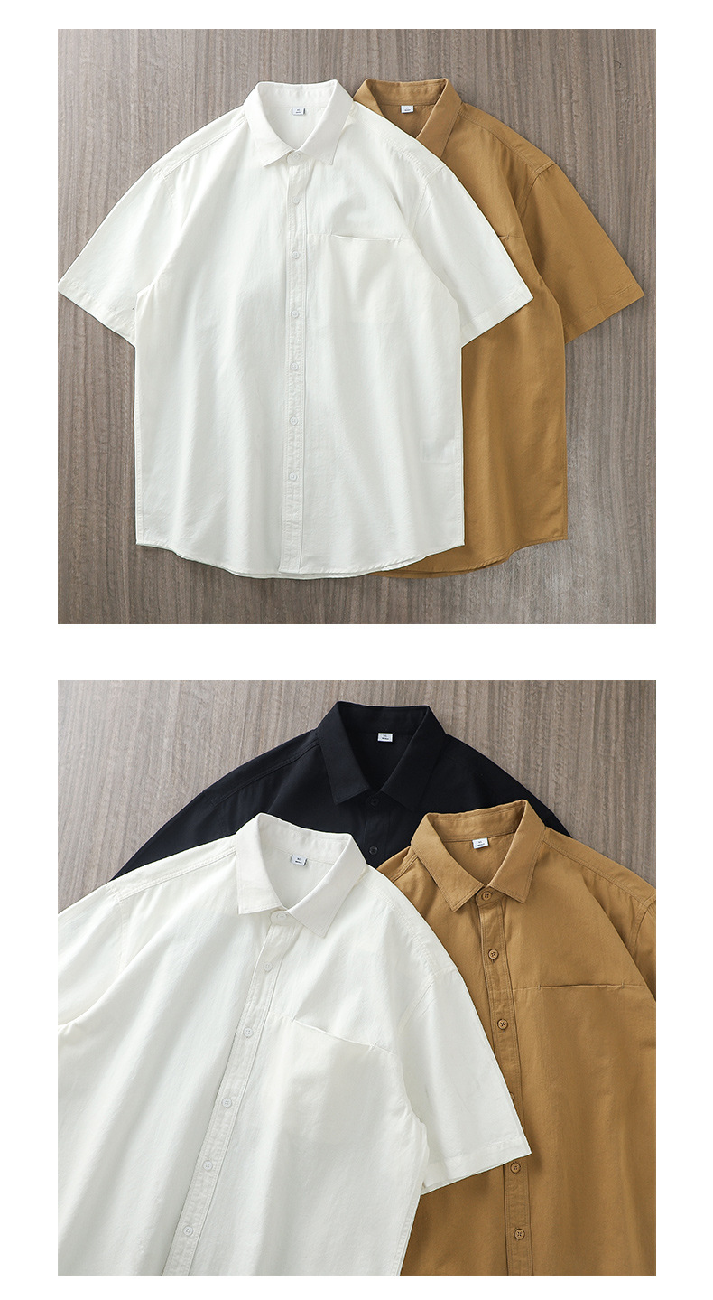 Amerikkalainen raskaansarjan lyhythihainen paita miehille kesällä yksivärinen yksinkertainen käännetasku rento paita puuvilla valkoinen paita miehille_voghion.com