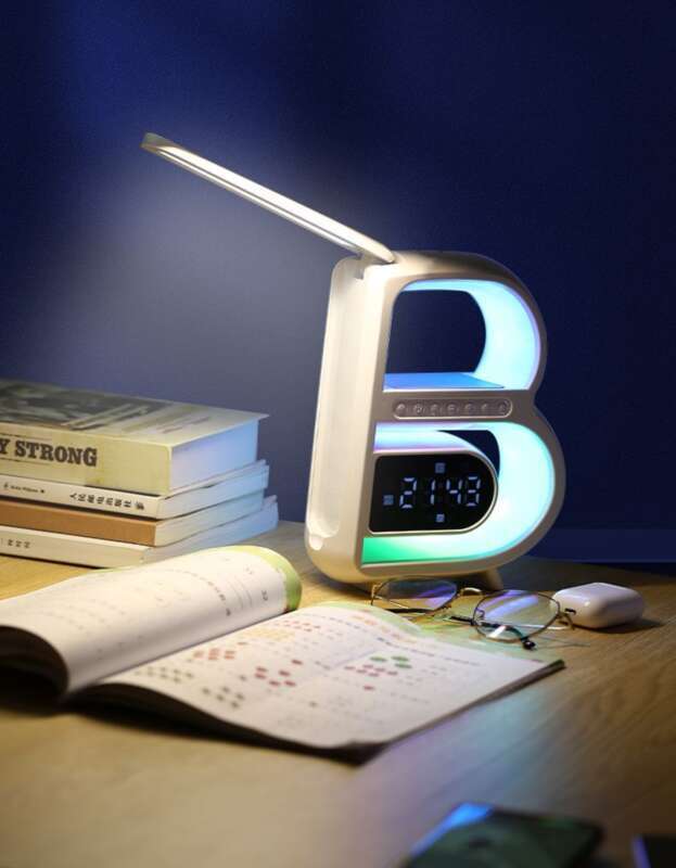 Difuzor Bluetooth inteligent multifuncțional pentru dormitor, lumină de noapte, lampă de masă cu încărcare wireless, ceas, sunet_voghion.com