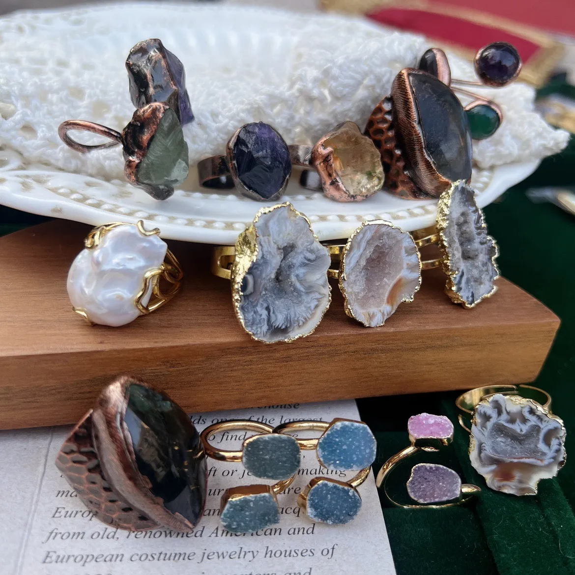 Anhänger Halsketten Yeevaa Sonne Mondform mit natürlichem Kristallstein für DIY Schmuckherstellung Zubehör Halloween_voghion.com