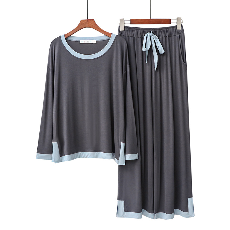 Vêtements pour femmes Pyjamas nouveau printemps et automne modal col rond manches longues ample pantalon large costume de loisirs vêtements de maison deux pièces pour femmes_voghion.com