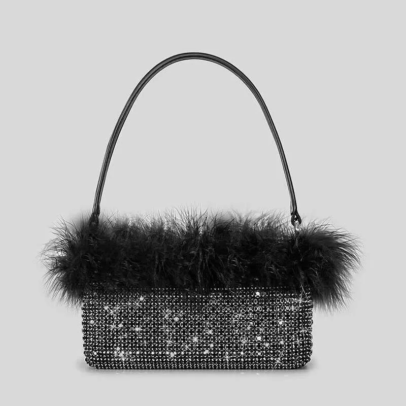 Designer Dia Handbag For Women 2023 New In Fashion High Quality Colorblock Ostrich Fur Rhiedinner Bag Bg_voghion.com
