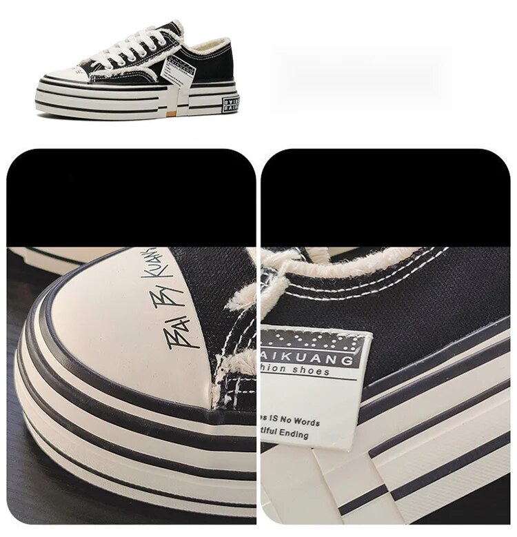 New Celebrity Same Style Beggar Vulcanized Thick Sole Increase Low Top Couple Canvas Trendy Shoes for Men and_voghion.com