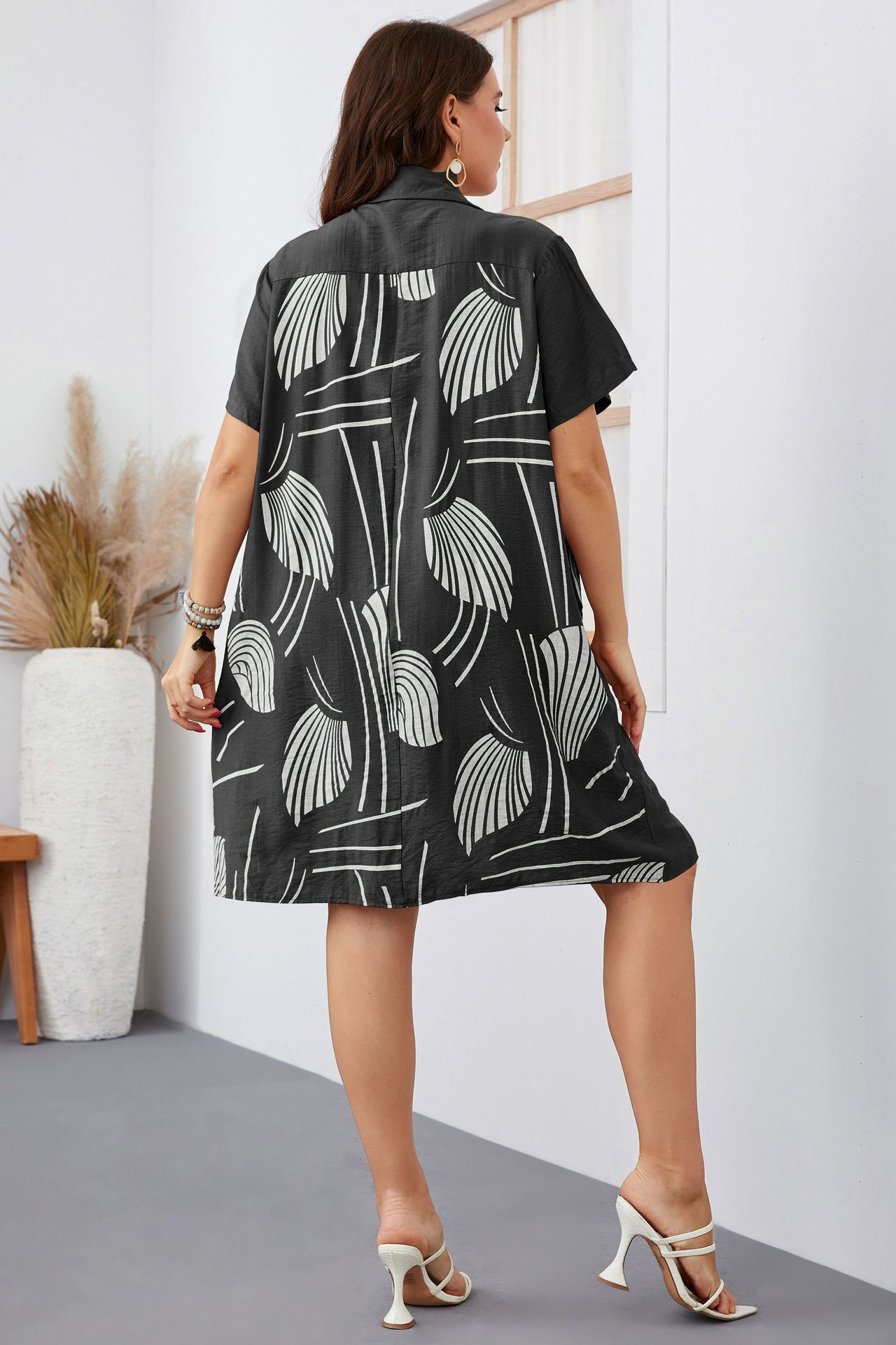 Women's large size loose long short-sleeved women's shirt_voghion.com