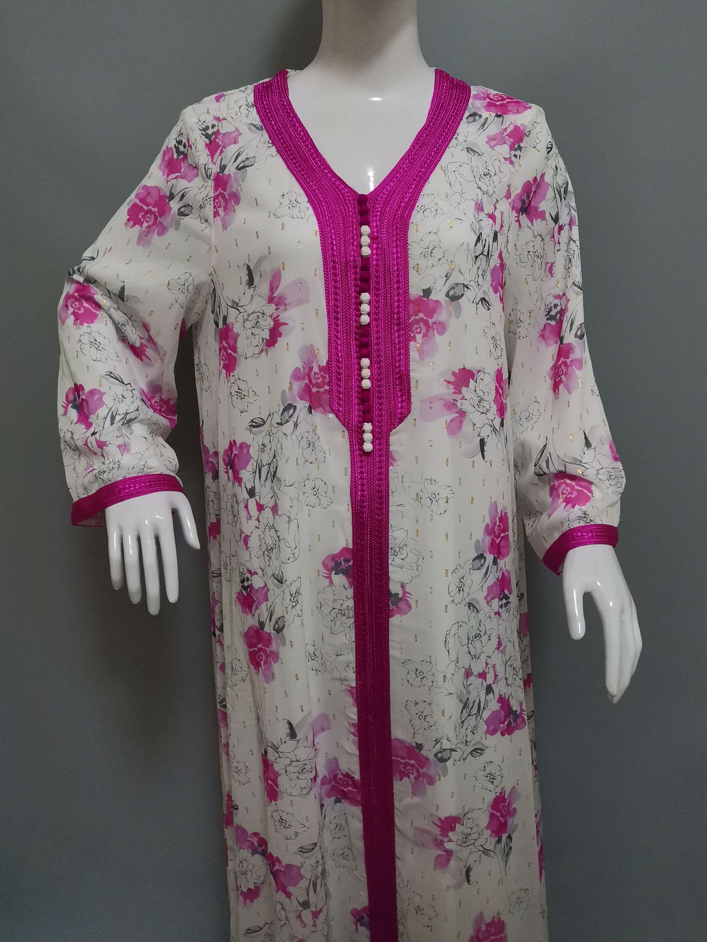 Abbigliamento donna Moda Medio Oriente Nuovo Oro Seta Chiffon Stampa a inchiostro Abito Donna Abaya Stile etnico Arabo Dubai Abito_voghion.com