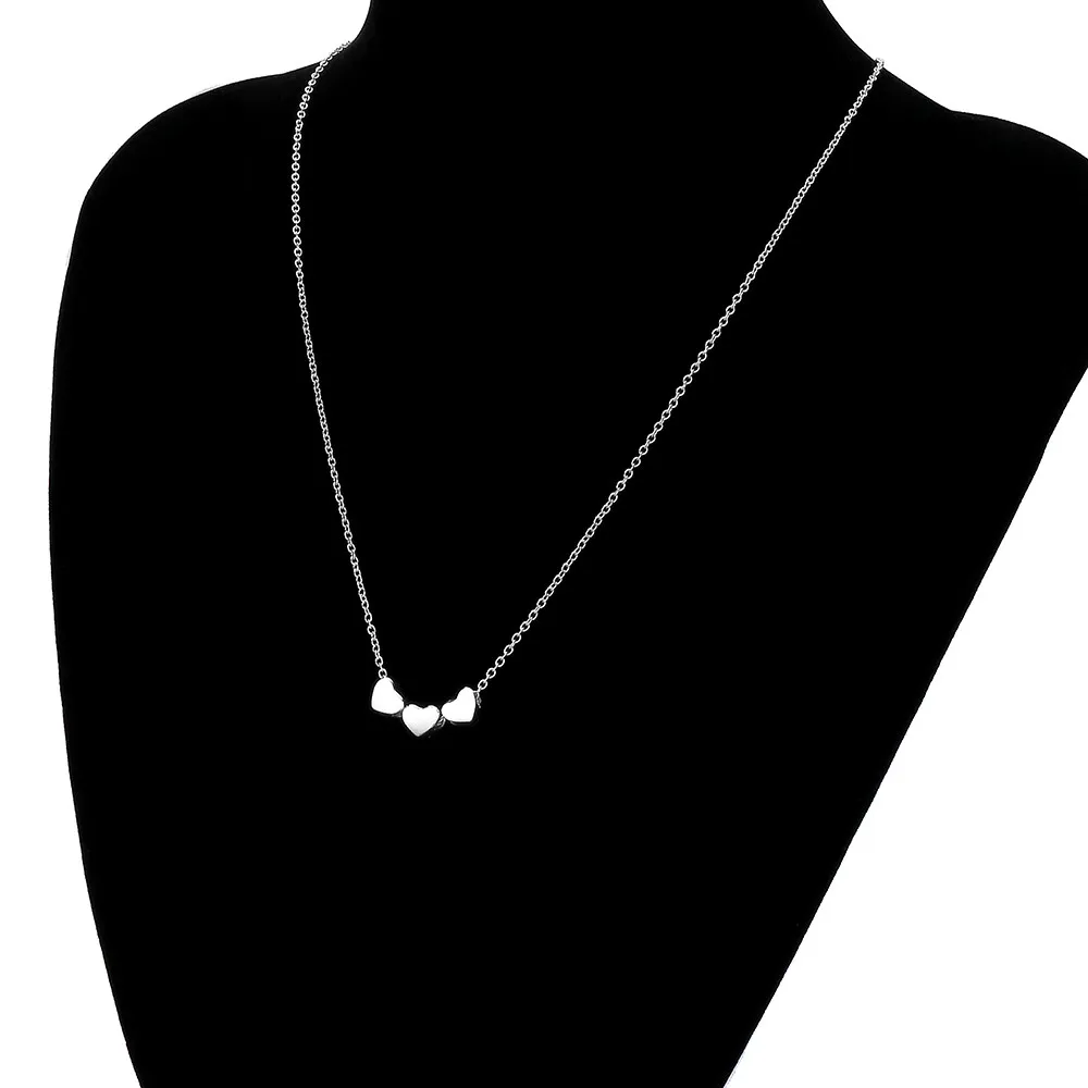 Kæder Skønhed Charm Kvinder Rustfrit Stål Tre Hjerte Vedhæng Kæde Halskæde Halskæder Til Smykker I Ét Stykke_voghion.com