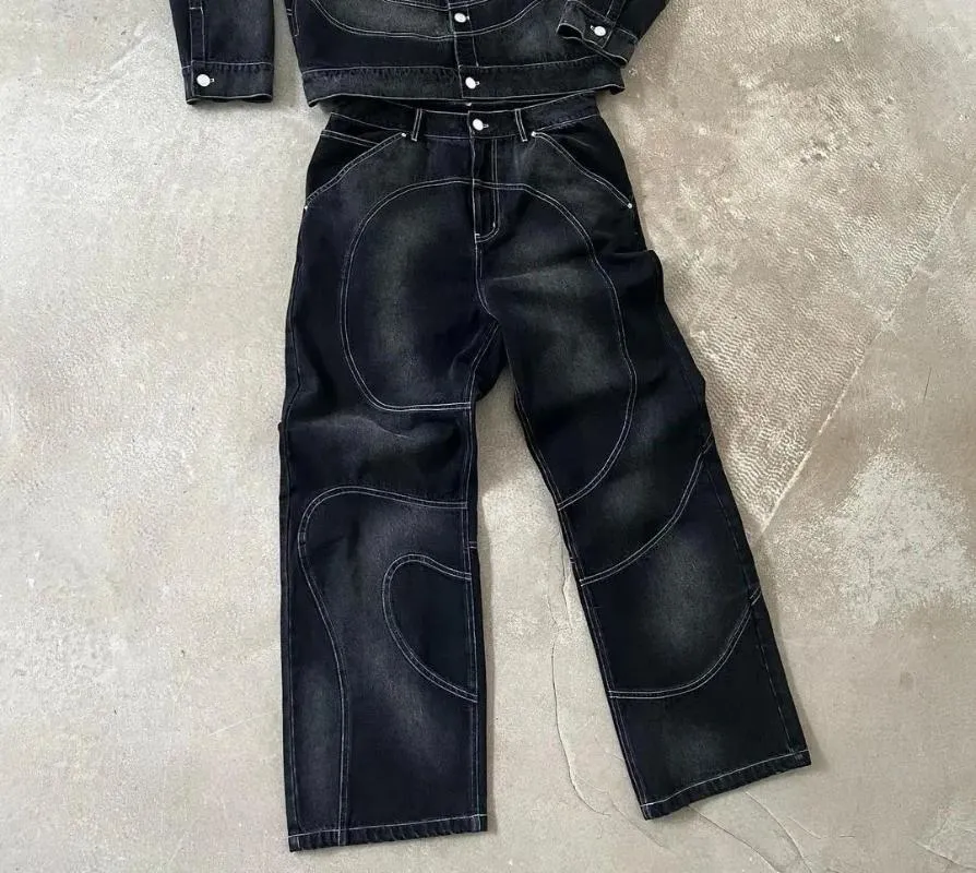 Jeans pour hommes Y2k Vintage Baggy pour hommes Hip Hop Distressed Retro Pantalon noir surdimensionné Haruku Gothic Pantalon large_voghion.com