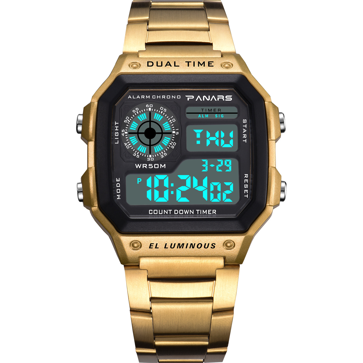 Classic Waterproof Multifunctional Sports Square Fashion Electronic Same Style Luminous Alloy Watch_voghion.com