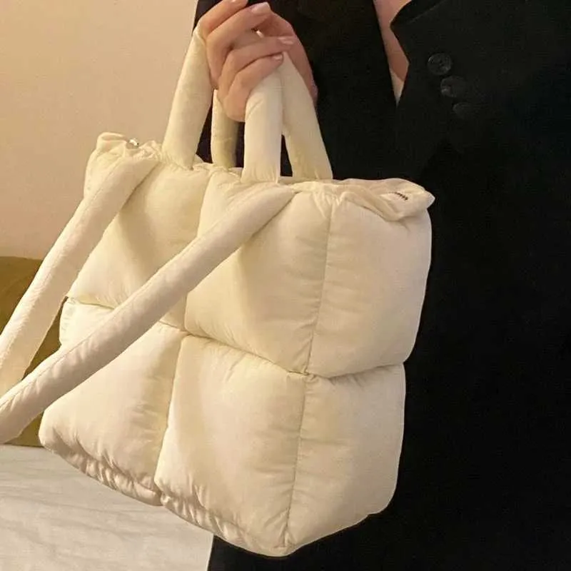 Designer Puffy Shoulder Bag Women Quilted Space Cotton Down Feather Padded Large Capacity Handbag Winter Shopping Tote_voghion.com