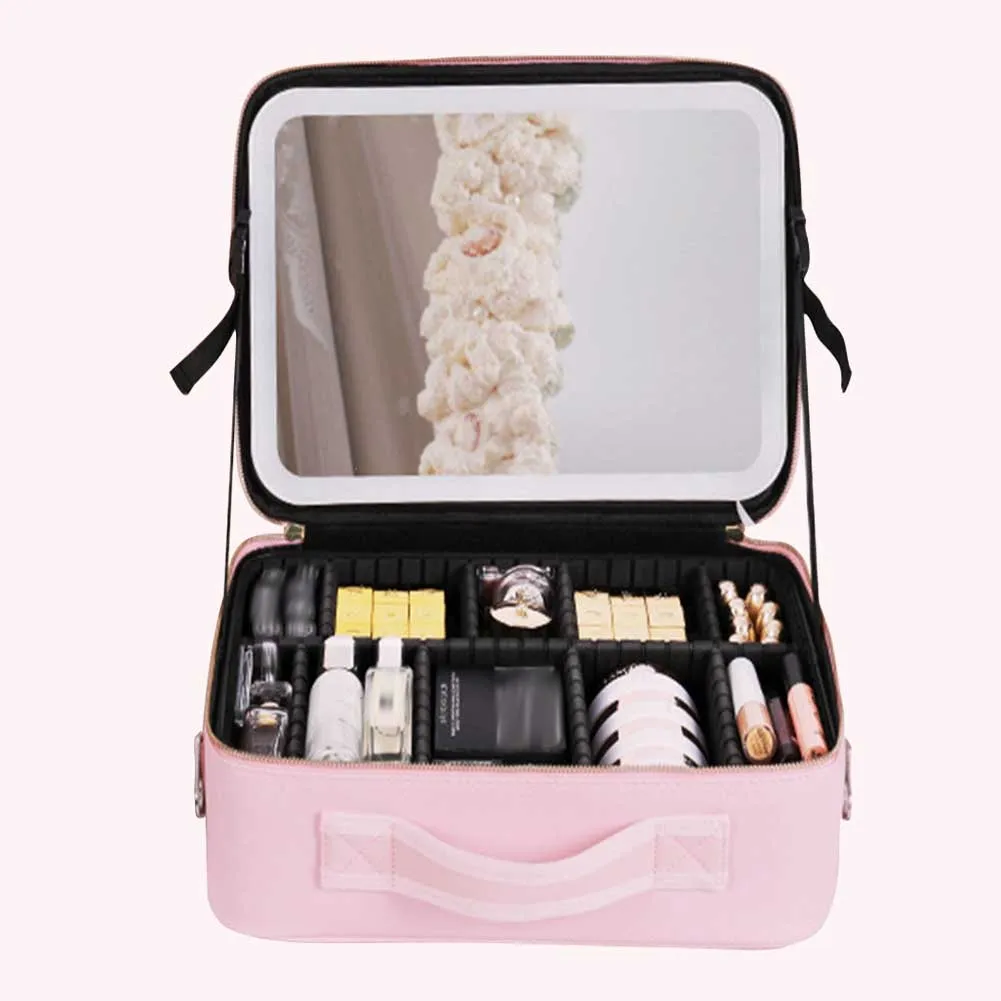 Make Up Pouch With Mirror Travel Makeup Bags Portable Large Capacity Fashi Simple PU Leather Casual For Weekend_voghion.com